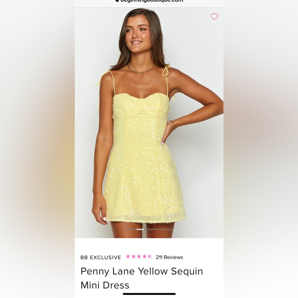 Beginning Boutique Lemon Sequin Tie-Shoulder Mini Dress